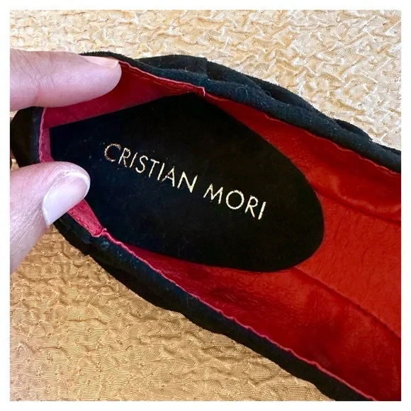 RARE! Gothic Skull Black Suede Leather Studded Ballet Flats Cristian Mori 4.5 - Picture 9 of 11